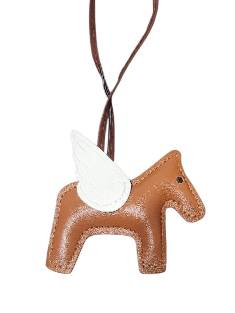 Leather Winged Horse Charm Necklace - Brown & White